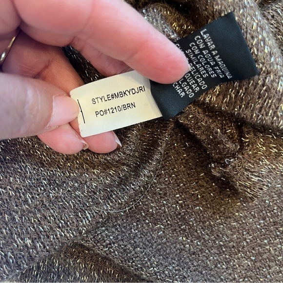 Multi-Media Butterfly Short Sleeve Metallic Detail Loose Weave Sweater Brown L - Picture 9 of 9